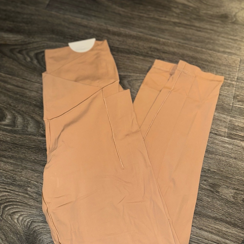 Tan Leggings with Stretchy Fabric and Wide Waistband